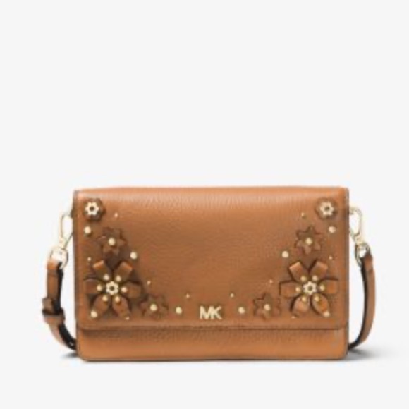 Micheal Kors Floral Embellished Pebbled Leather Convertible Crossbody Bag - Picture 1 of 6